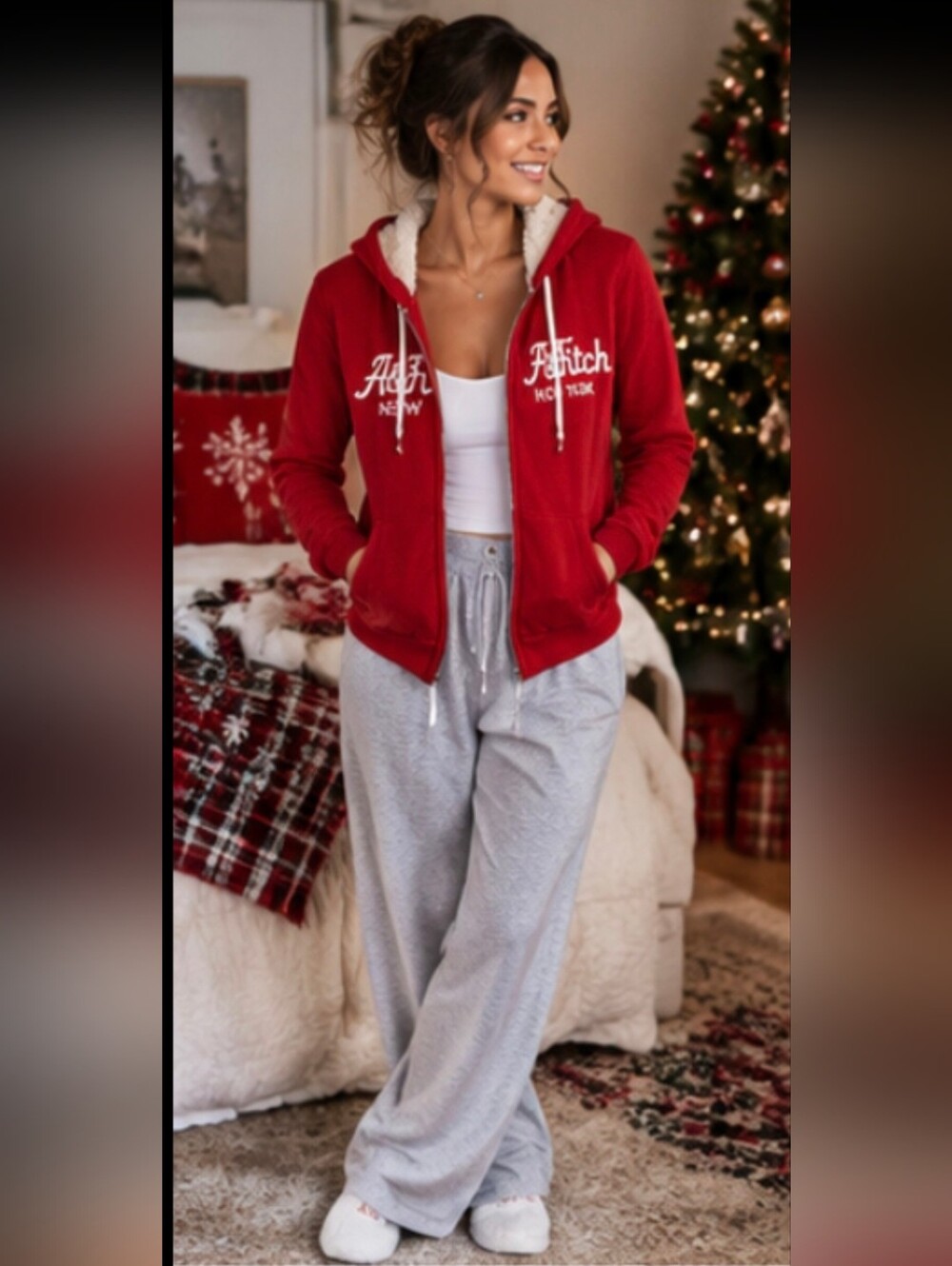 🎅 ABERCROMBIE FUR-LINED HOODIE SWEATSHIRT JACKET 🎅